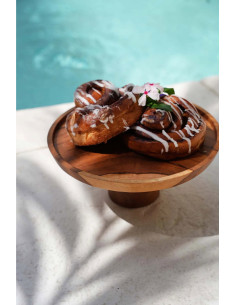 Présentoir à gâteau sur pied Rond 24 cm en Racine de teck Naturel The Teak Root 