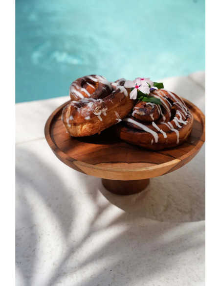 Présentoir à gâteau sur pied Rond 24 cm en Racine de teck Naturel The Teak Root 