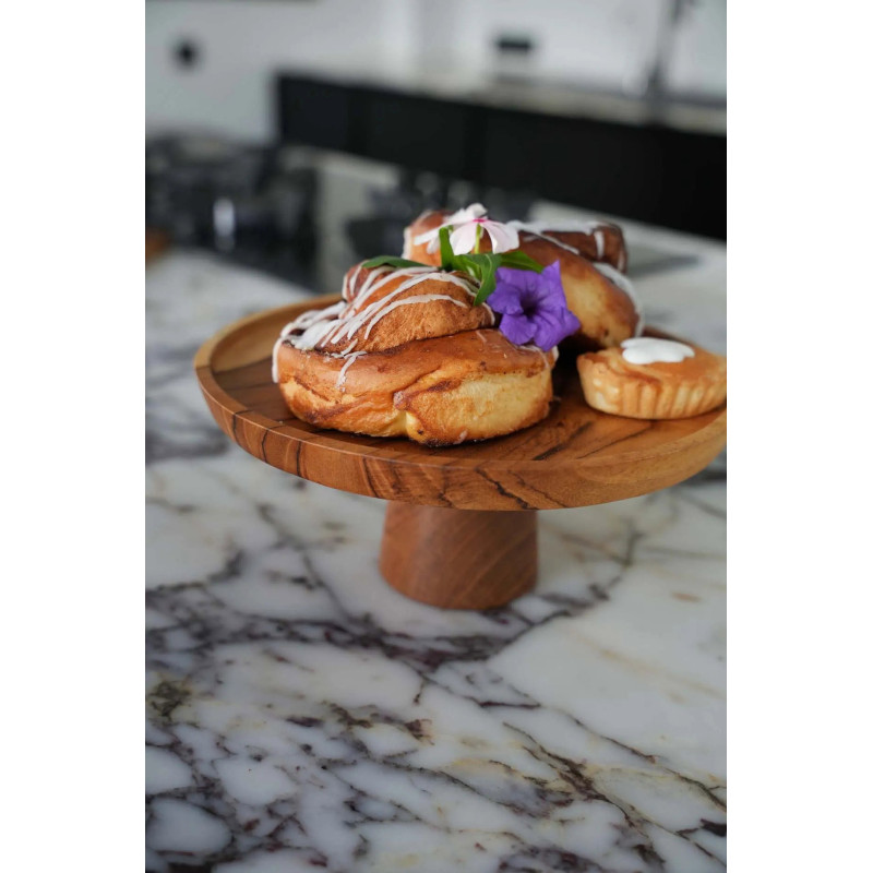 Présentoir à gâteau sur pied Rond 24 cm en Racine de teck Naturel The Teak Root 