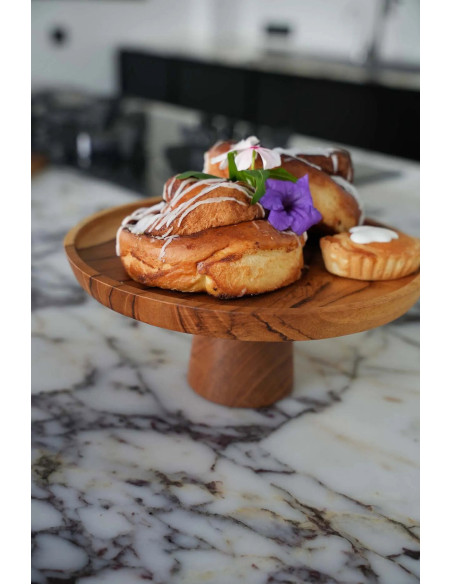 Présentoir à gâteau sur pied Rond 24 cm en Racine de teck Naturel The Teak Root 