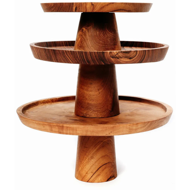 Présentoir à gâteau sur pied Rond 24 cm en Racine de teck Naturel The Teak Root 