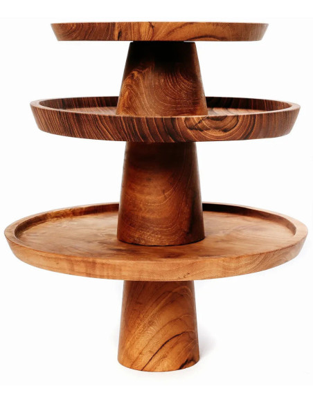 Présentoir à gâteau sur pied Rond 24 cm en Racine de teck Naturel The Teak Root 