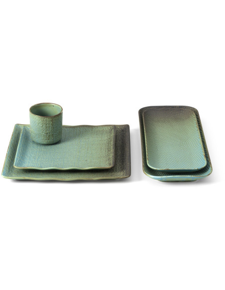 Grande Assiette plate japonaise wabi-sabi Rectangulaire 36 cm Céramique Bleu lagon The Lagoon 