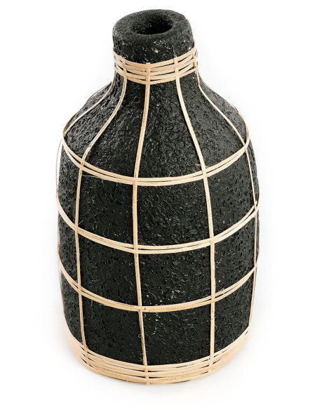Vase Bouteille Hauteur 24 cm en Terre cuite Noir Raphia Naturel The Whoopy 