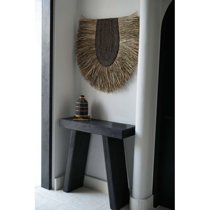 Vase Bouteille Hauteur 24 cm en Terre cuite Noir Raphia Naturel The Whoopy 