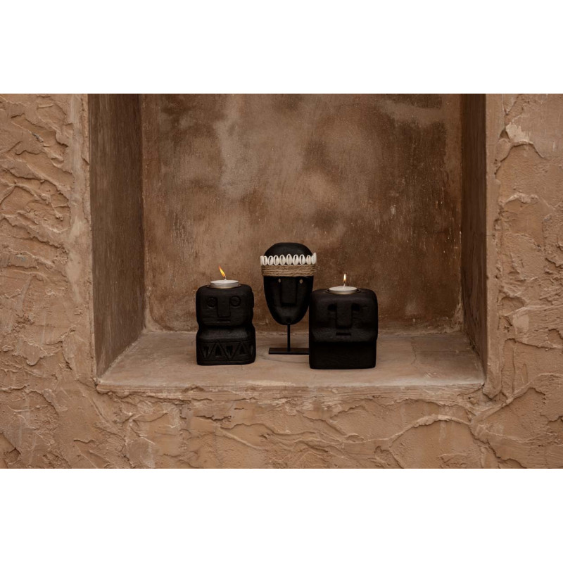 Sculpture déco primitive sur pied Hauteur 16 cm Grès Noir Coquillage The Sumba Stone 