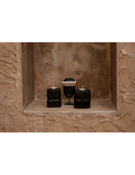 Sculpture déco primitive sur pied Hauteur 16 cm Grès Noir Coquillage The Sumba Stone 