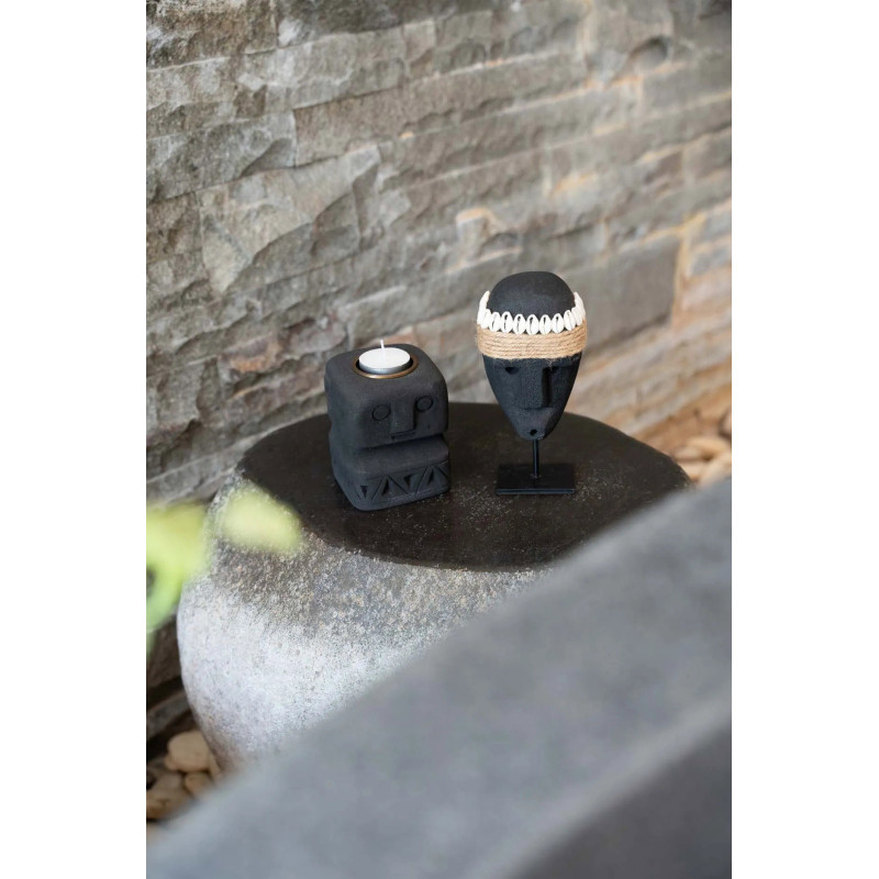Sculpture déco primitive sur pied Hauteur 16 cm Grès Noir Coquillage The Sumba Stone 