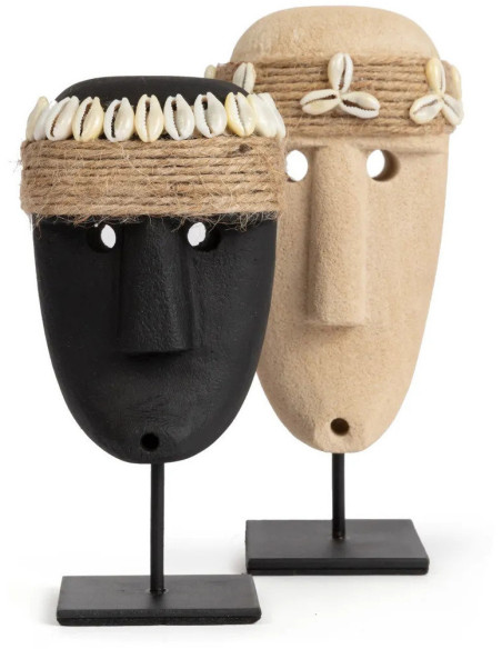 Sculpture déco primitive sur pied Hauteur 16 cm Grès Noir Coquillage The Sumba Stone 