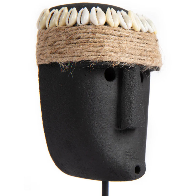 Sculpture déco primitive sur pied Hauteur 16 cm Grès Noir Coquillage The Sumba Stone 