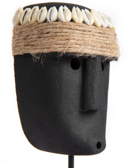 Sculpture déco primitive sur pied Hauteur 16 cm Grès Noir Coquillage The Sumba Stone 