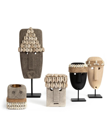 Sculpture déco primitive sur pied Hauteur 16 cm Grès Noir Coquillage The Sumba Stone 