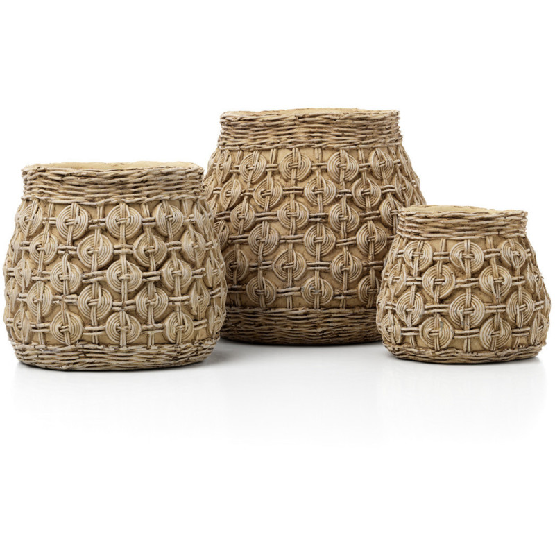 Cache-pot ethnique chic Rond D 18 cm Ciment Naturel Motif noeuds The Knot Concrete 