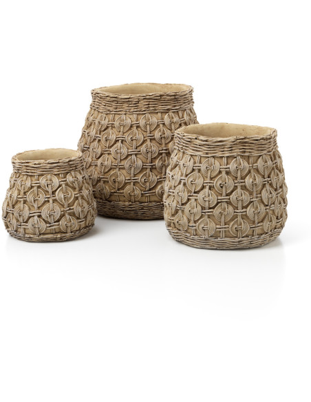 Cache-pot ethnique chic Rond D 18 cm Ciment Naturel Motif noeuds The Knot Concrete 