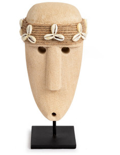 Sculpture déco primitive sur pied Hauteur 19 cm Grès Beige sable Coquillage Métal Noir The Sumba Stone 