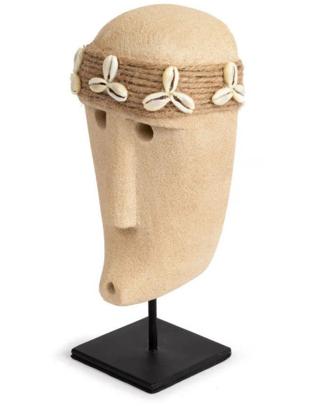 Sculpture déco primitive sur pied Hauteur 19 cm Grès Beige sable Coquillage Métal Noir The Sumba Stone 