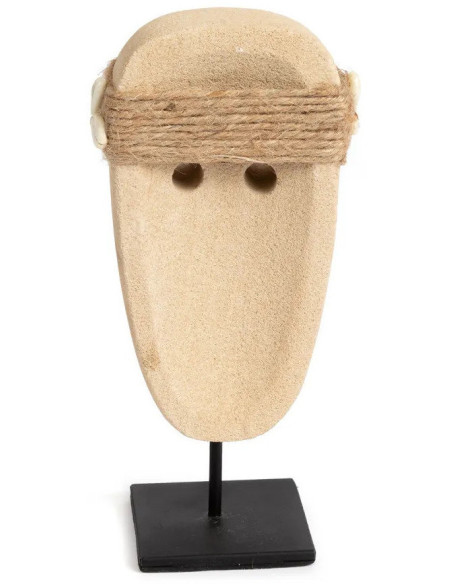 Sculpture déco primitive sur pied Hauteur 19 cm Grès Beige sable Coquillage Métal Noir The Sumba Stone 