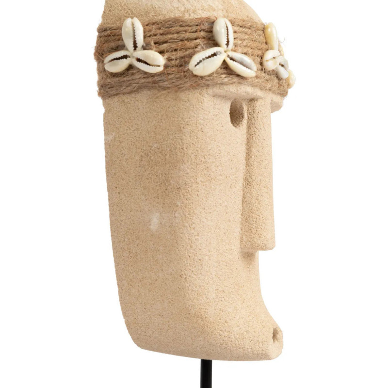 Sculpture déco primitive sur pied Hauteur 19 cm Grès Beige sable Coquillage Métal Noir The Sumba Stone 