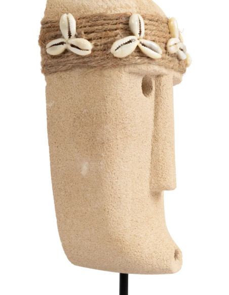 Sculpture déco primitive sur pied Hauteur 19 cm Grès Beige sable Coquillage Métal Noir The Sumba Stone 