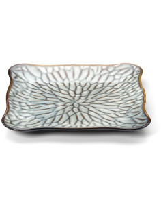 Assiette plate japonaise Carrée 24 cm Céramique Gris Marron The Lotus Ice 