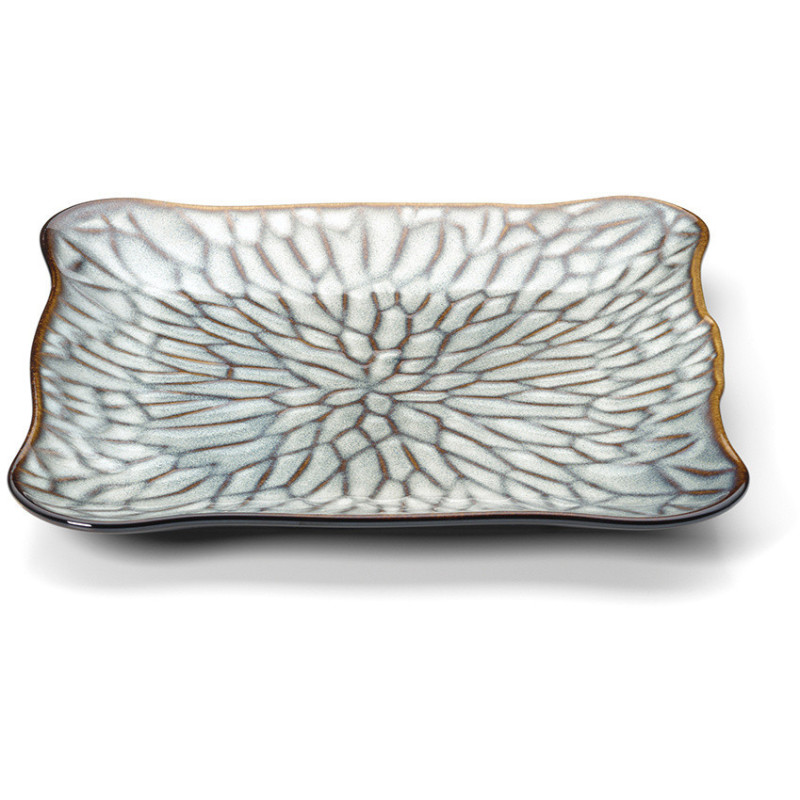 Assiette plate japonaise Carrée 24 cm Céramique Gris Marron The Lotus Ice 