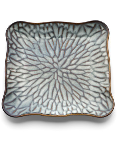 Assiette plate japonaise Carrée 24 cm Céramique Gris Marron The Lotus Ice 