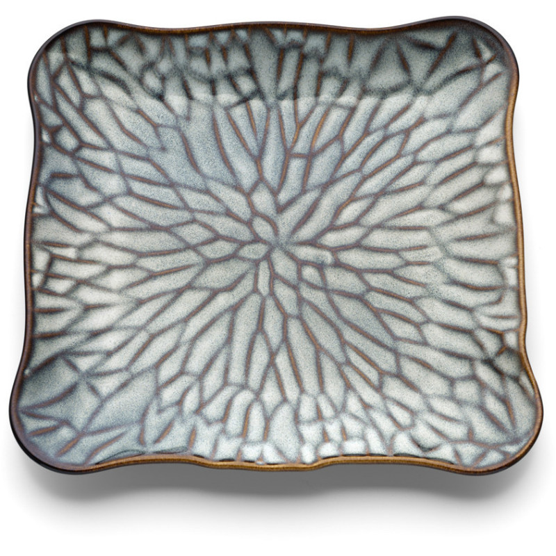 Assiette plate japonaise Carrée 24 cm Céramique Gris Marron The Lotus Ice 