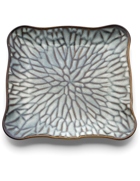 Assiette plate japonaise Carrée 24 cm Céramique Gris Marron The Lotus Ice 