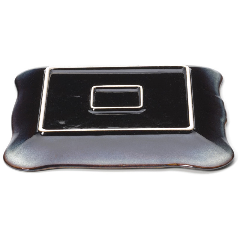 Assiette plate japonaise Carrée 24 cm Céramique Gris Marron The Lotus Ice 