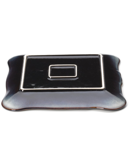Assiette plate japonaise Carrée 24 cm Céramique Gris Marron The Lotus Ice 