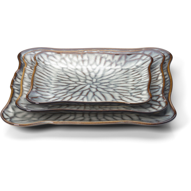 Assiette plate japonaise Carrée 24 cm Céramique Gris Marron The Lotus Ice 