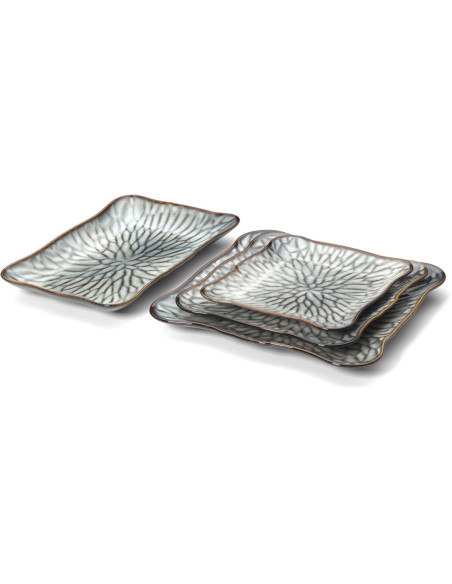 Assiette plate japonaise Carrée 24 cm Céramique Gris Marron The Lotus Ice 