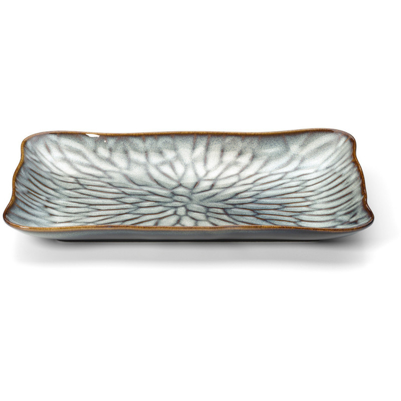 Assiette plate japonaise Rectangulaire 30 cm Céramique Gris Marron The Lotus Ice 