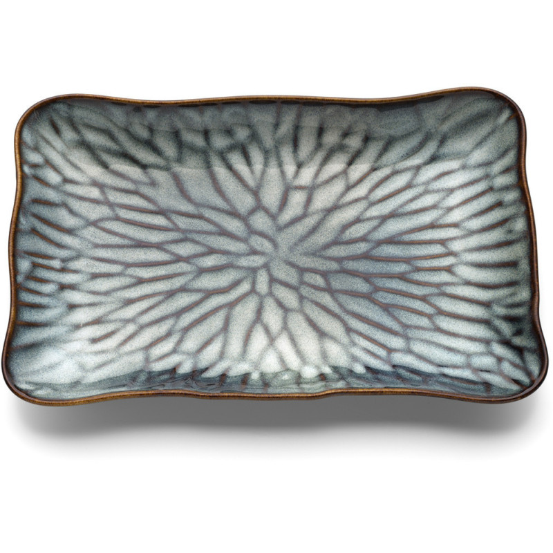 Assiette plate japonaise Rectangulaire 30 cm Céramique Gris Marron The Lotus Ice 