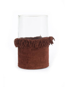 Photophore haut Rond Diamètre 15 cm en Velours Bordeaux Verre Transparent The Oh My Gee 