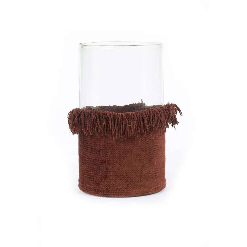 Photophore haut Rond Diamètre 15 cm en Velours Bordeaux Verre Transparent The Oh My Gee 