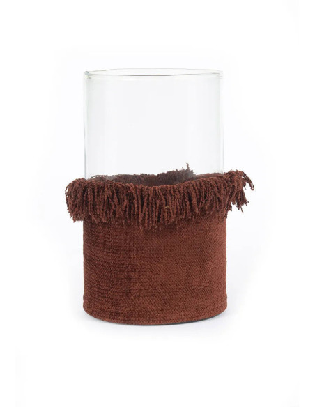 Photophore haut Rond Diamètre 15 cm en Velours Bordeaux Verre Transparent The Oh My Gee 