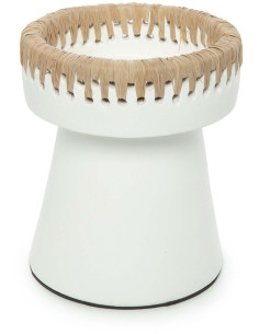 Bougeoir sur pied Rond Hauteur 16 cm en Terre cuite Blanc Raphia Naturel The Pretty 