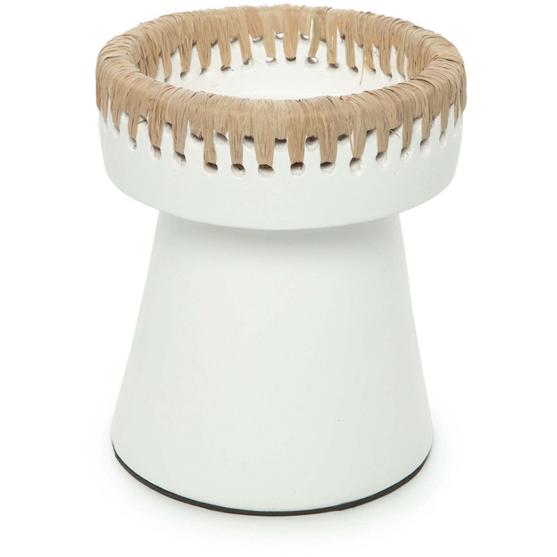 Bougeoir sur pied Rond Hauteur 16 cm en Terre cuite Blanc Raphia Naturel The Pretty 