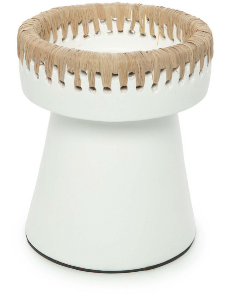 Bougeoir sur pied Rond Hauteur 16 cm en Terre cuite Blanc Raphia Naturel The Pretty 