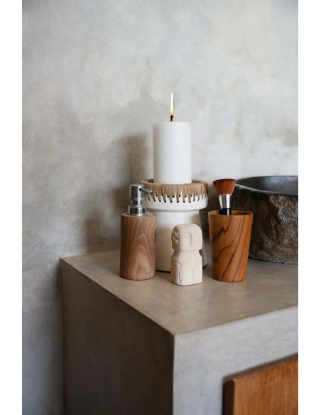 Bougeoir sur pied Rond Hauteur 16 cm en Terre cuite Blanc Raphia Naturel The Pretty 