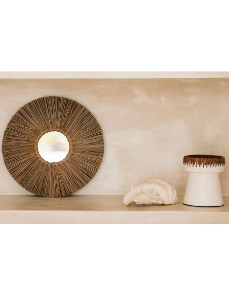 Bougeoir sur pied Rond Hauteur 16 cm en Terre cuite Blanc Raphia Naturel The Pretty 