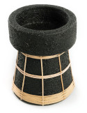 Bougeoir sur pied Rond Hauteur 16 cm en Terre cuite Noir Raphia Naturel The Serene