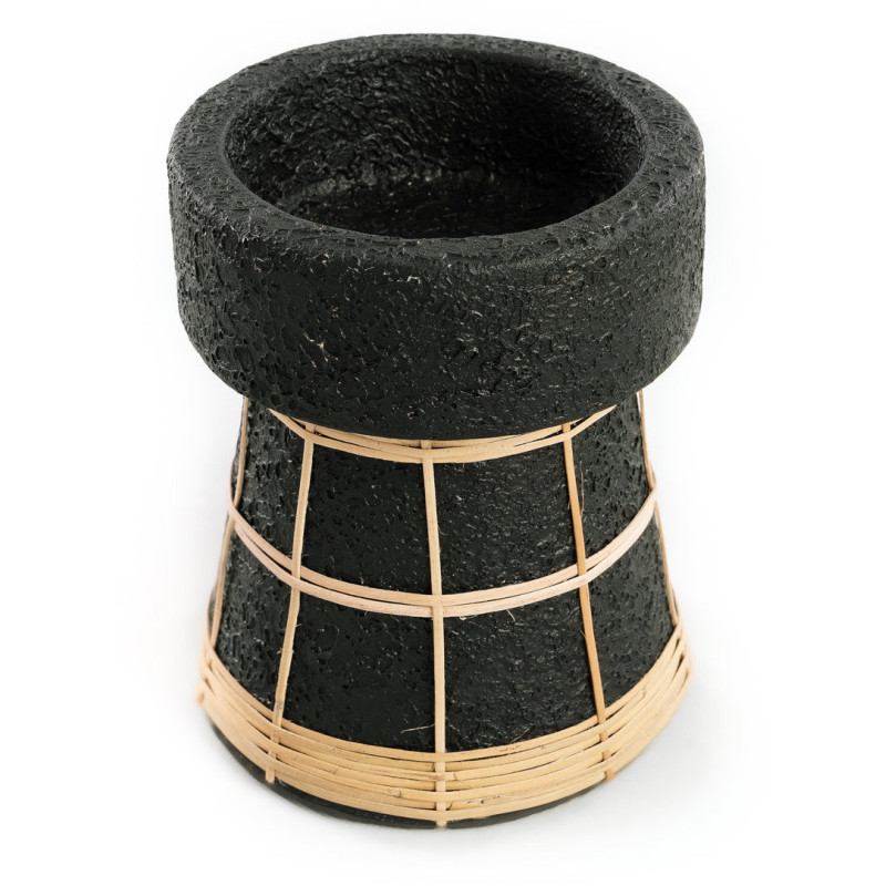 Bougeoir sur pied Rond Hauteur 16 cm en Terre cuite Noir Raphia Naturel The Serene 