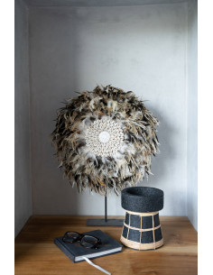 Bougeoir sur pied Rond Hauteur 16 cm en Terre cuite Noir Raphia Naturel The Serene 