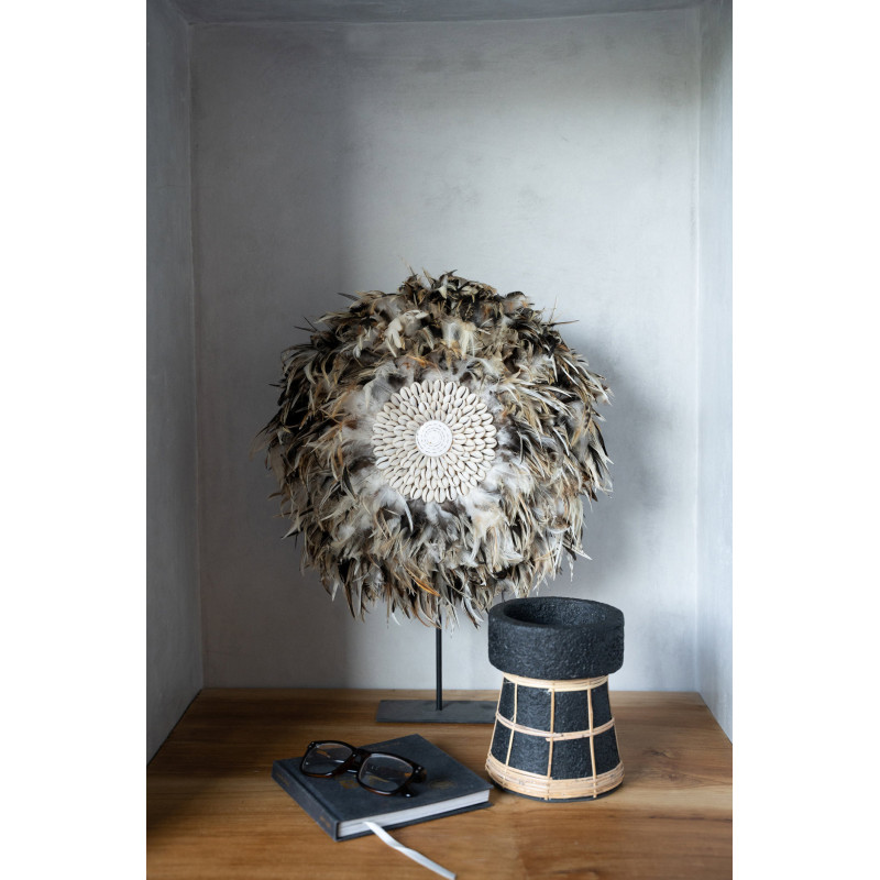 Bougeoir sur pied Rond Hauteur 16 cm en Terre cuite Noir Raphia Naturel The Serene 