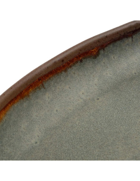 Plat de service organique ovale 23 cm Grès Gris vert Marron The Côa 