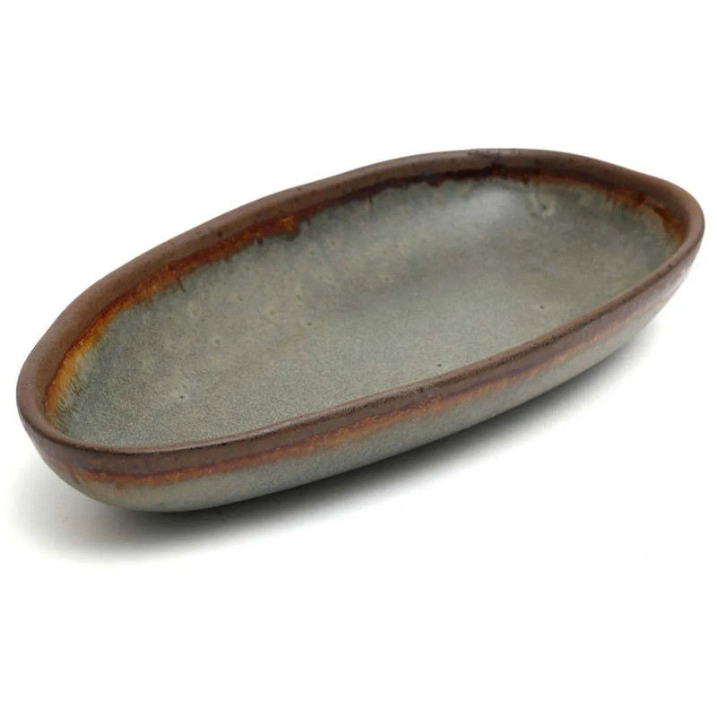 Plat de service organique ovale 23 cm Grès Gris vert Marron The Côa 