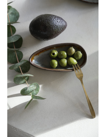 Plat de service organique ovale 23 cm Grès Gris vert Marron The Côa 