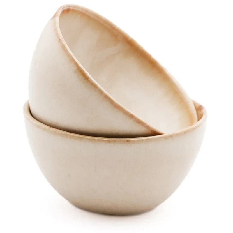 Bol à céréales rond 15 cm Grès Blanc cassé Marron The Cascais 